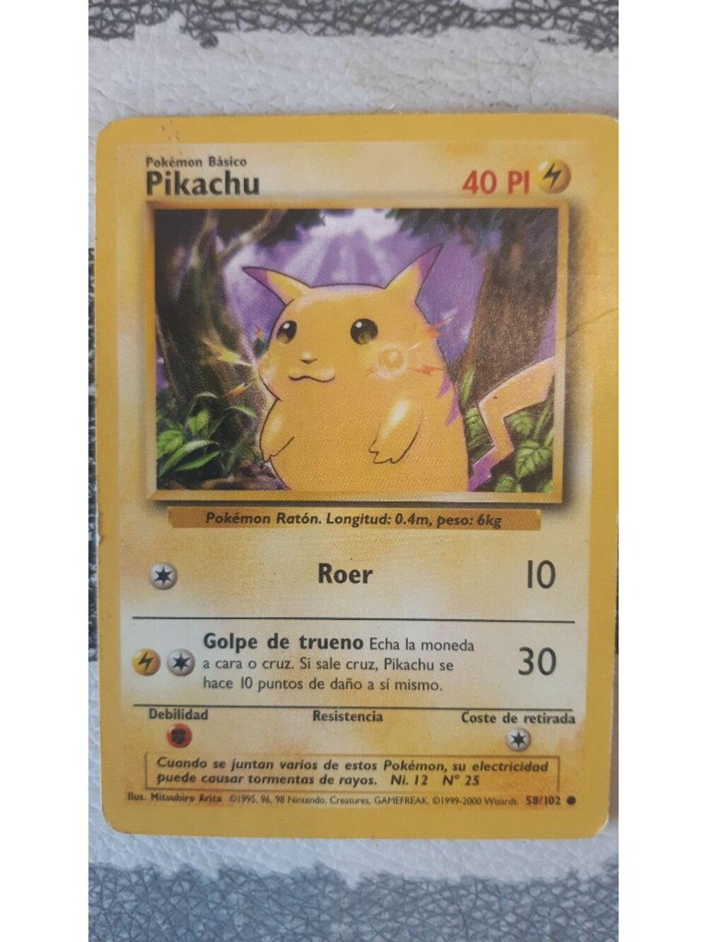 Pokémon Pikachu Card 58/102 In Spanish Vintage 1999-2000 Edition By Wizards Of T